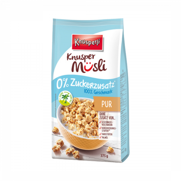 Knusperli Knusper Müsli PUR, 0 % Zuckerzusatz, 375 Gramm Beutel